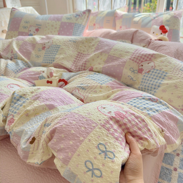 91家纺网 家纺一手货源 找家纺 宝薇 2026新款软糯超柔A类泡芙纱三件套云感泡芙双层纱皱皱纱四件套 甜喵块块