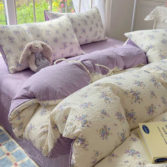 91家纺网 家纺一手货源 找家纺 宝薇 2026新款软糯超柔A类泡芙纱三件套云感泡芙双层纱皱皱纱四件套 云水谣