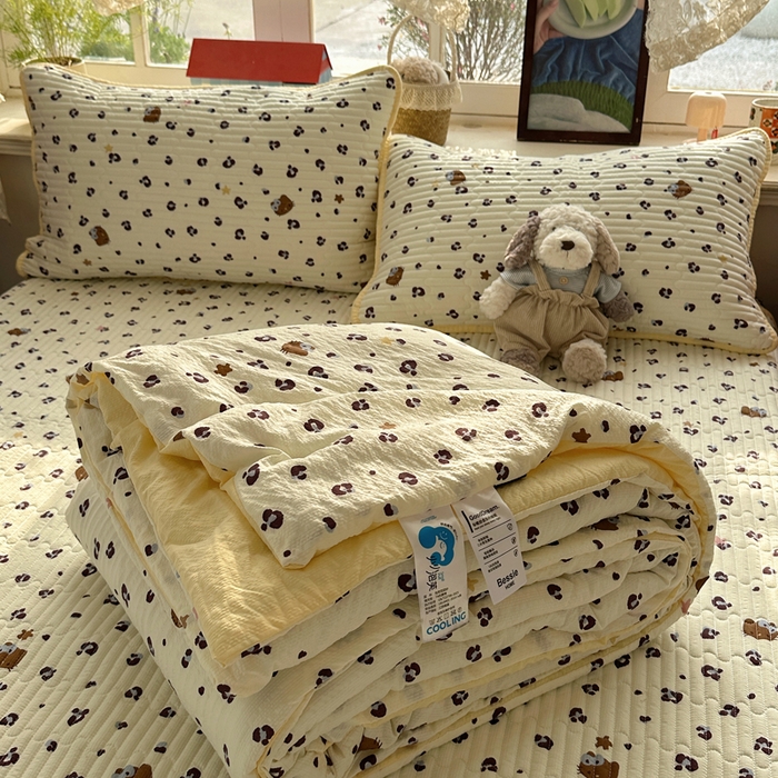 91家纺网 家纺一手货源 找家纺 （总）贝扬思家纺 2026春夏新款高品质A类泡芙纱床盖夏被夏凉被空调被四件套-青提系列