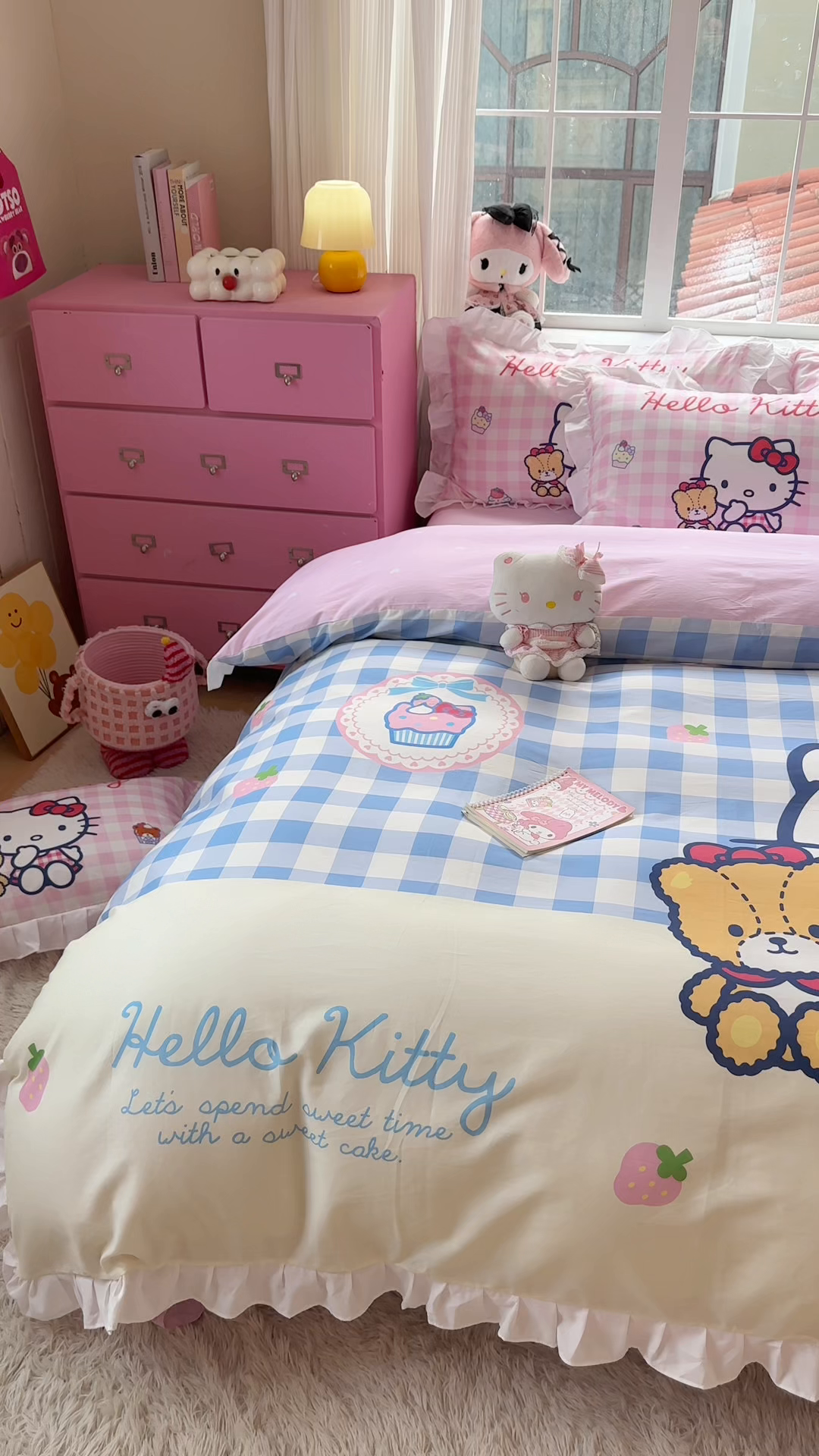 91家纺网 家纺一手货源 找家纺 （总）玉元坊 2026新款三丽鸥正版授权凯蒂猫床单床笠床裙全棉纯棉三四件套