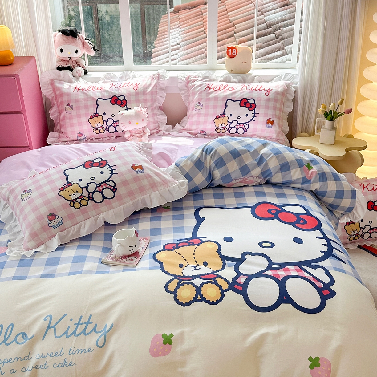 91家纺网 家纺一手货源 找家纺 （总）玉元坊 2026新款三丽鸥正版授权凯蒂猫床单床笠床裙全棉纯棉三四件套