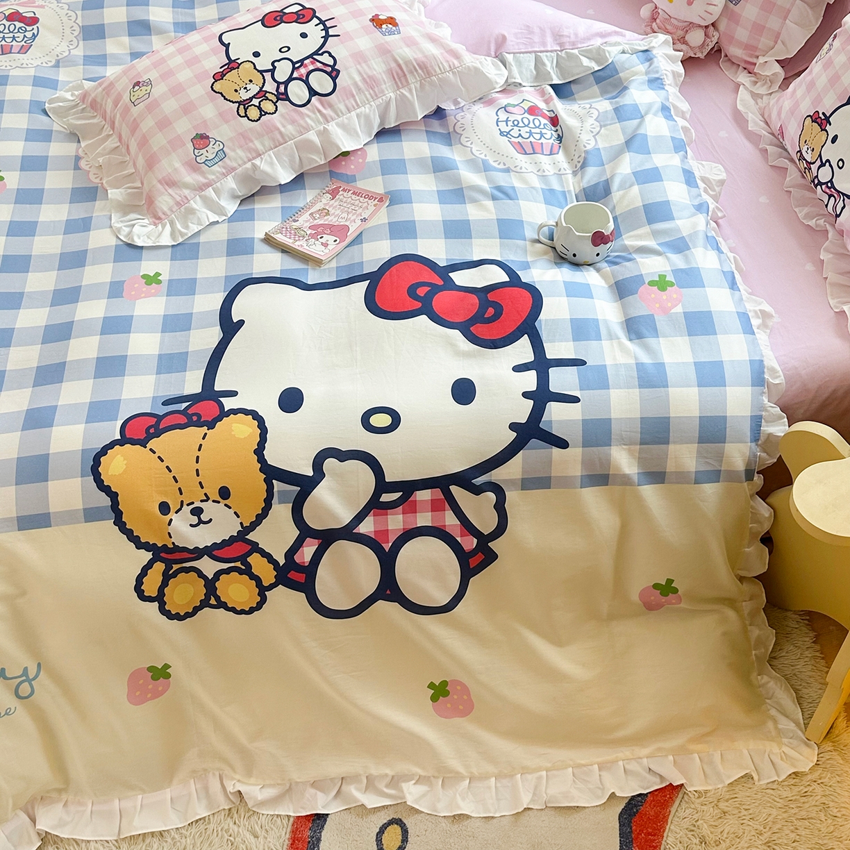 91家纺网 家纺一手货源 找家纺 （总）玉元坊 2026新款三丽鸥正版授权凯蒂猫床单床笠床裙全棉纯棉三四件套