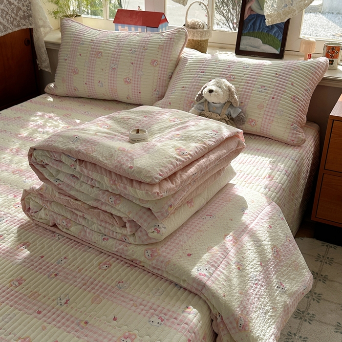 91家纺网 家纺一手货源 找家纺 （总）贝扬思家纺 2026春夏新款高品质A类泡芙纱床盖夏被夏凉被空调被四件套-青提系列