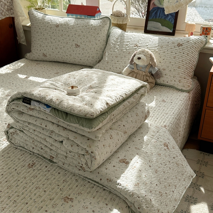 91家纺网 家纺一手货源 找家纺 （总）贝扬思家纺 2026春夏新款高品质A类泡芙纱床盖夏被夏凉被空调被四件套-青提系列