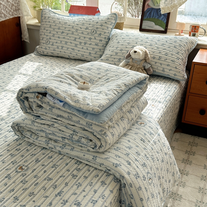 91家纺网 家纺一手货源 找家纺 （总）贝扬思家纺 2026春夏新款高品质A类泡芙纱床盖夏被夏凉被空调被四件套-青提系列