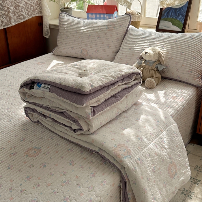 91家纺网 家纺一手货源 找家纺 （总）贝扬思家纺 2026春夏新款高品质A类泡芙纱床盖夏被夏凉被空调被四件套-青提系列