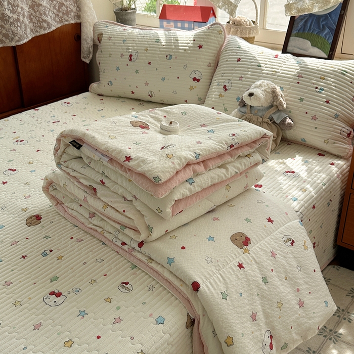 91家纺网 家纺一手货源 找家纺 （总）贝扬思家纺 2026春夏新款高品质A类泡芙纱床盖夏被夏凉被空调被四件套-青提系列