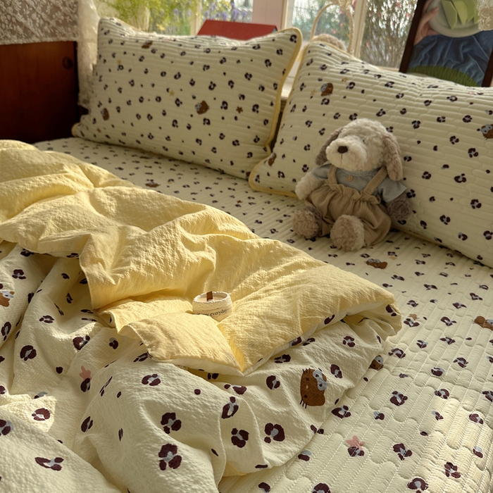 91家纺网 家纺一手货源 找家纺 贝扬思家纺 2026春夏新款高品质A类泡芙纱床盖夏被夏凉被空调被四件套-青提系列 青提-豹纹黄星