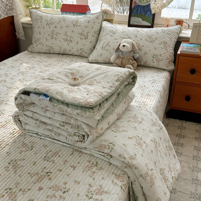 贝扬思家纺 2026春夏新款高品质A类泡芙纱床盖夏被夏凉被空调被四件套-青提系列 青提-蝶栖黄花