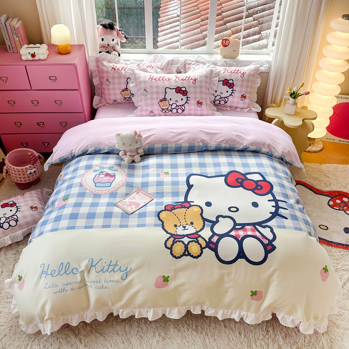 91家纺网 家纺一手货源 找家纺 （总）玉元坊 2026新款三丽鸥正版授权凯蒂猫床单床笠床裙全棉纯棉三四件套