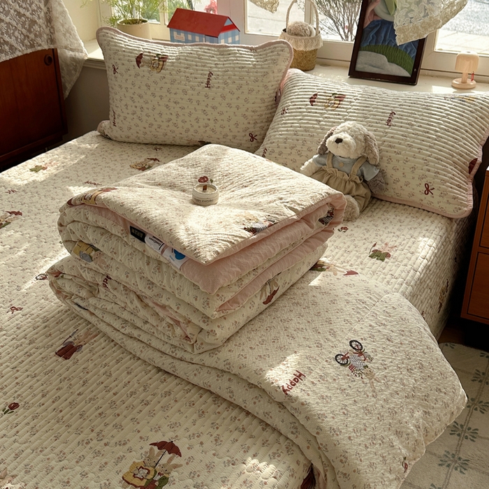 贝扬思家纺 2026春夏新款高品质A类泡芙纱床盖夏被夏凉被空调被四件套-青提系列 青提-躲雨小兔