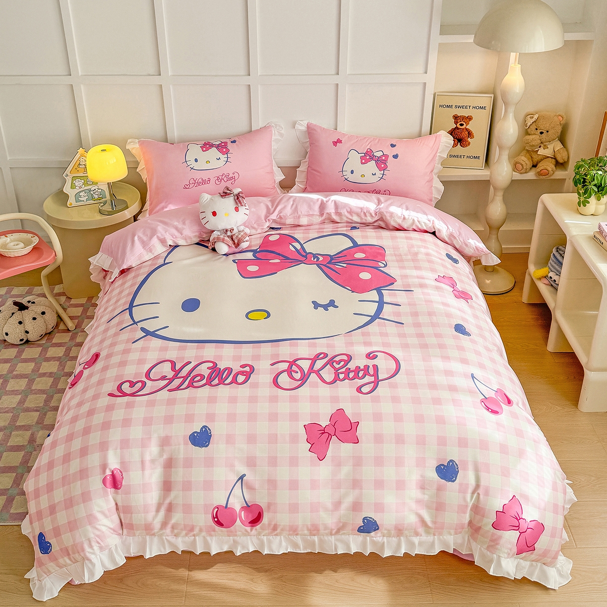 91家纺网 家纺一手货源 找家纺 （总）玉元坊 2026新款三丽鸥正版授权凯蒂猫床单床笠床裙全棉纯棉三四件套