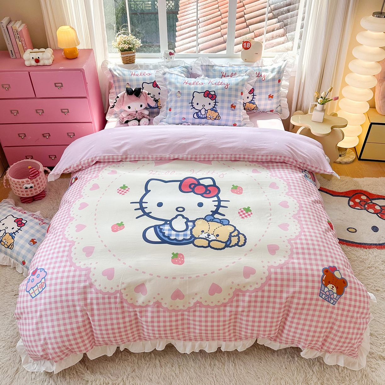 玉元坊 2026新款三丽鸥正版授权凯蒂猫床单床笠床裙全棉纯棉三四件套 奶油凯蒂猫-白花边