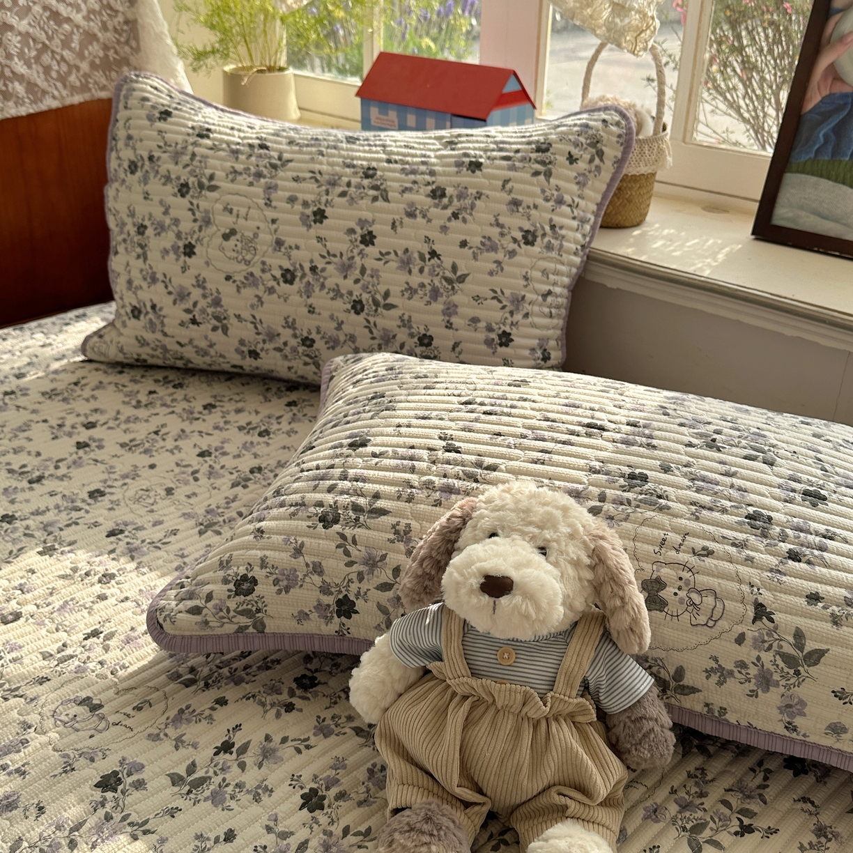 91家纺网 家纺一手货源 找家纺 贝扬思家纺 2026春夏新款高品质A类泡芙纱床盖夏被夏凉被空调被四件套-青提系列 青提-秘境小紫猫