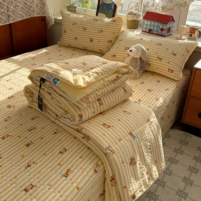 91家纺网 家纺一手货源 找家纺 贝扬思家纺 2026春夏新款高品质A类泡芙纱床盖夏被夏凉被空调被四件套-青提系列 青提-魔法星星