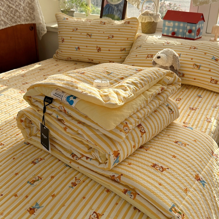 91家纺网 家纺一手货源 找家纺 贝扬思家纺 2026春夏新款高品质A类泡芙纱床盖夏被夏凉被空调被四件套-青提系列 青提-魔法星星