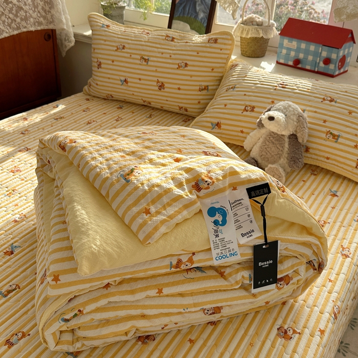 91家纺网 家纺一手货源 找家纺 贝扬思家纺 2026春夏新款高品质A类泡芙纱床盖夏被夏凉被空调被四件套-青提系列 青提-魔法星星