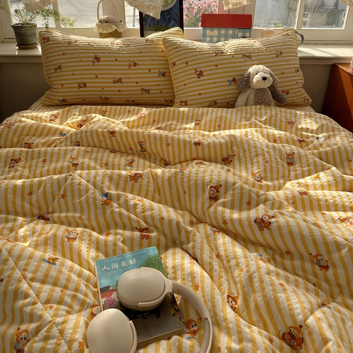 91家纺网 家纺一手货源 找家纺 贝扬思家纺 2026春夏新款高品质A类泡芙纱床盖夏被夏凉被空调被四件套-青提系列 青提-魔法星星