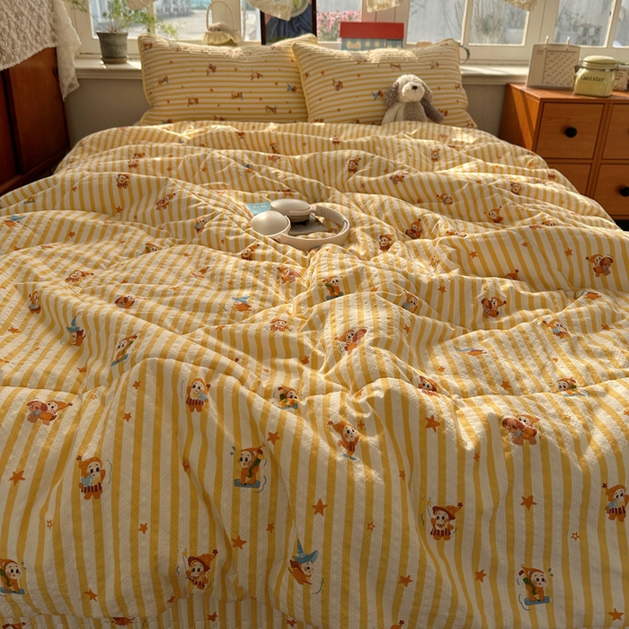 91家纺网 家纺一手货源 找家纺 贝扬思家纺 2026春夏新款高品质A类泡芙纱床盖夏被夏凉被空调被四件套-青提系列 青提-魔法星星