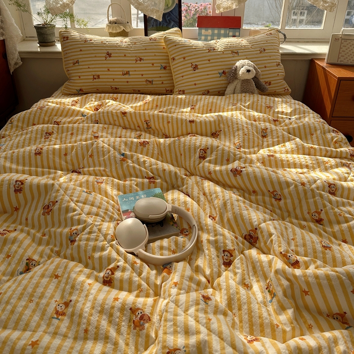 91家纺网 家纺一手货源 找家纺 贝扬思家纺 2026春夏新款高品质A类泡芙纱床盖夏被夏凉被空调被四件套-青提系列 青提-魔法星星