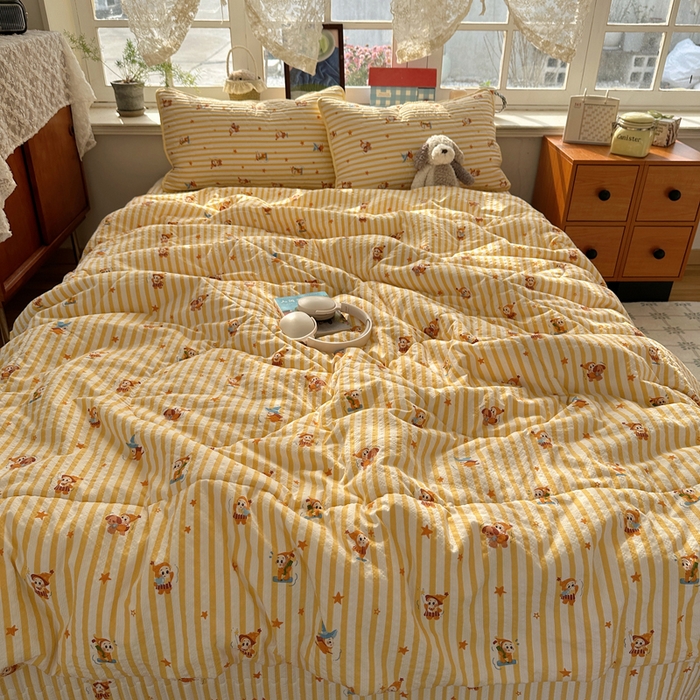 91家纺网 家纺一手货源 找家纺 贝扬思家纺 2026春夏新款高品质A类泡芙纱床盖夏被夏凉被空调被四件套-青提系列 青提-魔法星星