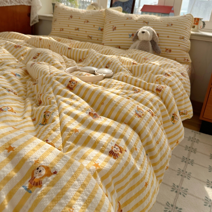 91家纺网 家纺一手货源 找家纺 贝扬思家纺 2026春夏新款高品质A类泡芙纱床盖夏被夏凉被空调被四件套-青提系列 青提-魔法星星