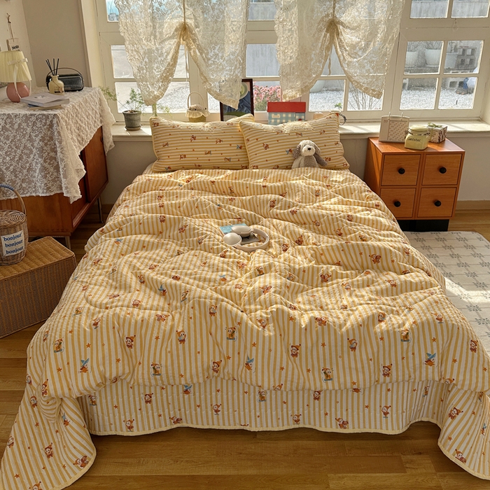 91家纺网 家纺一手货源 找家纺 贝扬思家纺 2026春夏新款高品质A类泡芙纱床盖夏被夏凉被空调被四件套-青提系列 青提-魔法星星