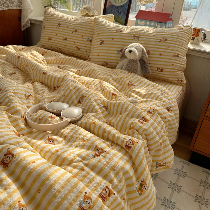 91家纺网 家纺一手货源 找家纺 贝扬思家纺 2026春夏新款高品质A类泡芙纱床盖夏被夏凉被空调被四件套-青提系列 青提-魔法星星