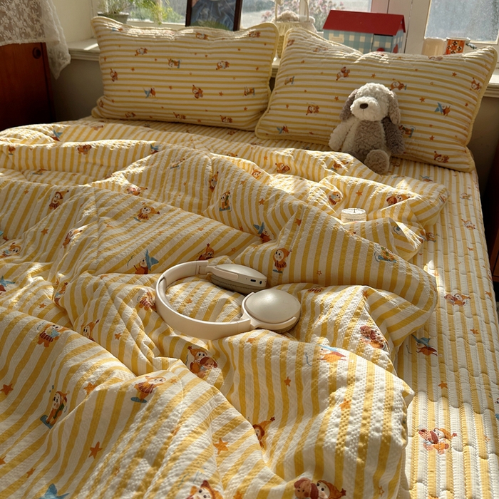 91家纺网 家纺一手货源 找家纺 贝扬思家纺 2026春夏新款高品质A类泡芙纱床盖夏被夏凉被空调被四件套-青提系列 青提-魔法星星