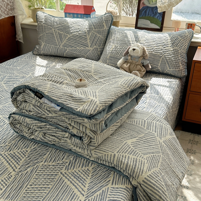 贝扬思家纺 2026春夏新款高品质A类泡芙纱床盖夏被夏凉被空调被四件套-青提系列 青提-浅川纹