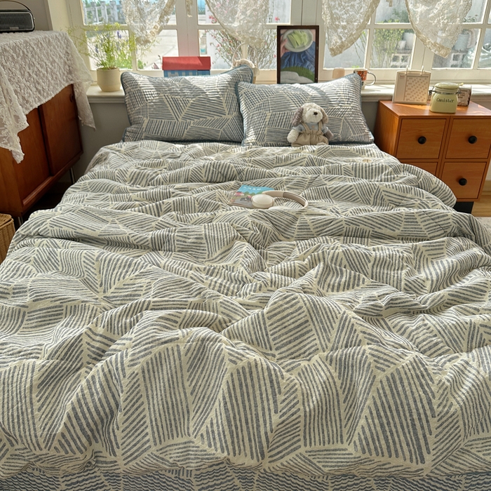 91家纺网 家纺一手货源 找家纺 贝扬思家纺 2026春夏新款高品质A类泡芙纱床盖夏被夏凉被空调被四件套-青提系列 青提-浅川纹