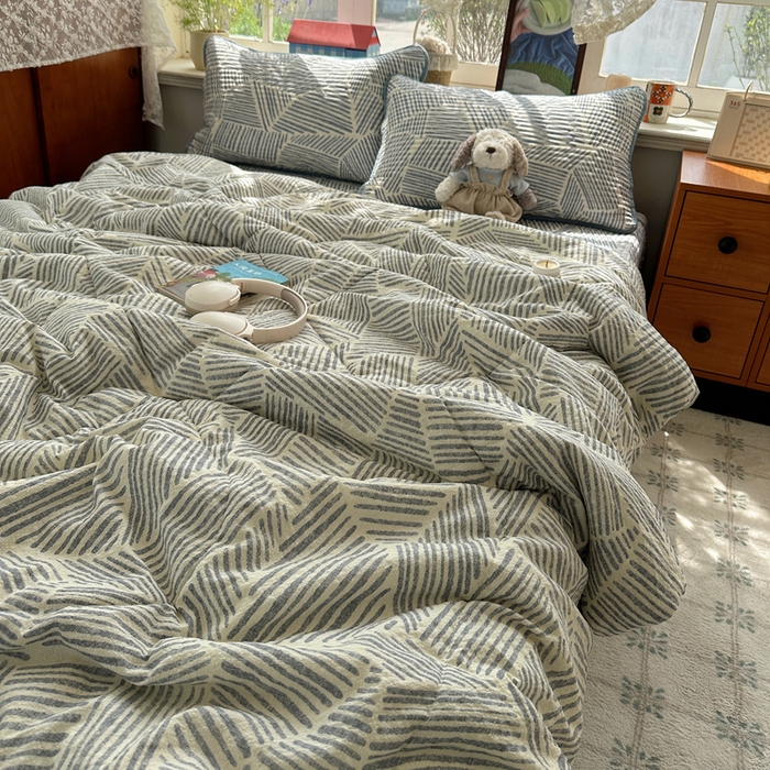 91家纺网 家纺一手货源 找家纺 贝扬思家纺 2026春夏新款高品质A类泡芙纱床盖夏被夏凉被空调被四件套-青提系列 青提-浅川纹