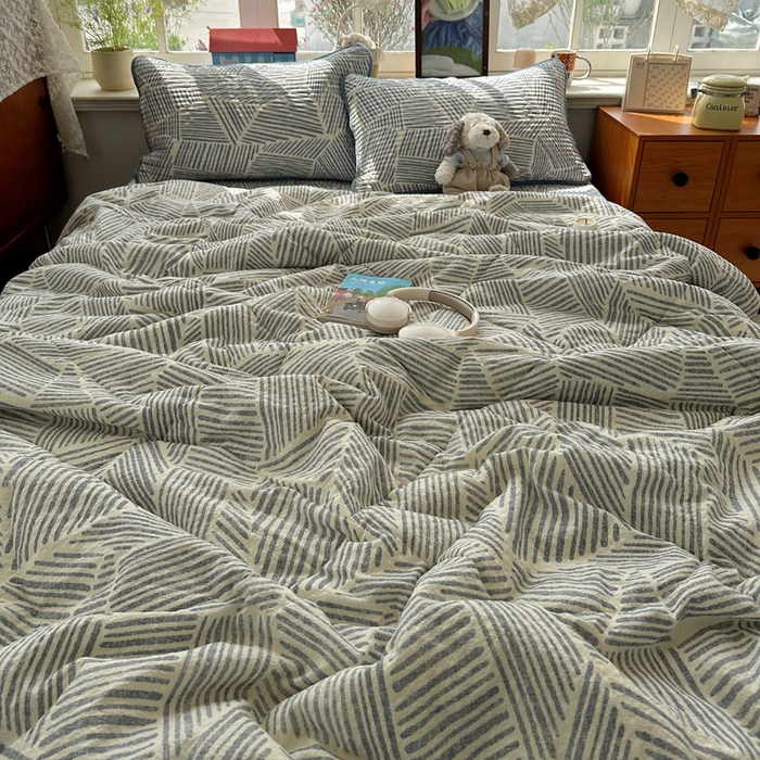 91家纺网 家纺一手货源 找家纺 贝扬思家纺 2026春夏新款高品质A类泡芙纱床盖夏被夏凉被空调被四件套-青提系列 青提-浅川纹