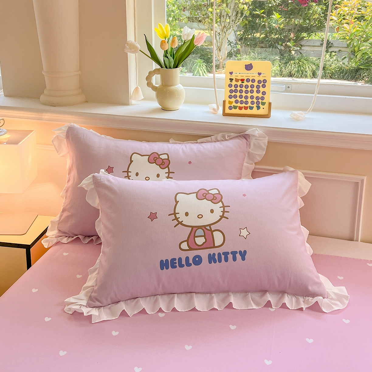 91家纺网 家纺一手货源 找家纺 玉元坊 2026新款三丽鸥正版授权凯蒂猫床单床笠床裙全棉纯棉三四件套 大版凯蒂-白花边