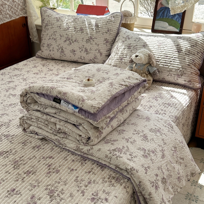 贝扬思家纺 2026春夏新款高品质A类泡芙纱床盖夏被夏凉被空调被四件套-青提系列 青提-柔紫碎花屿