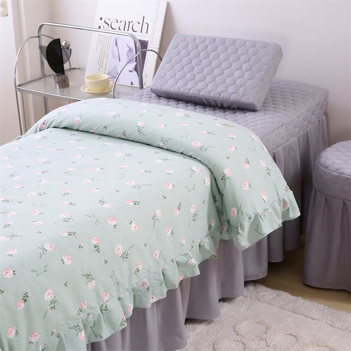 91家纺网 家纺一手货源 找家纺 乐逸家纺 2026新款源头工厂美容床罩套件可定制可以刺绣logo四季款亲肤 小清新绿色+灰