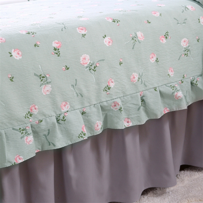 91家纺网 家纺一手货源 找家纺 乐逸家纺 2026新款源头工厂美容床罩套件可定制可以刺绣logo四季款亲肤 小清新绿色+灰