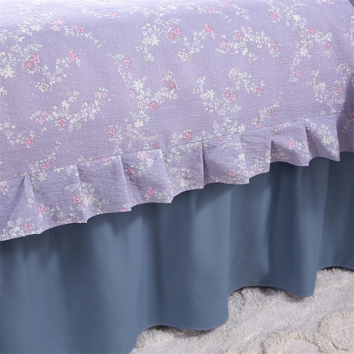 91家纺网 家纺一手货源 找家纺 乐逸家纺 2026新款源头工厂美容床罩套件可定制可以刺绣logo四季款亲肤 小清新紫拼蓝