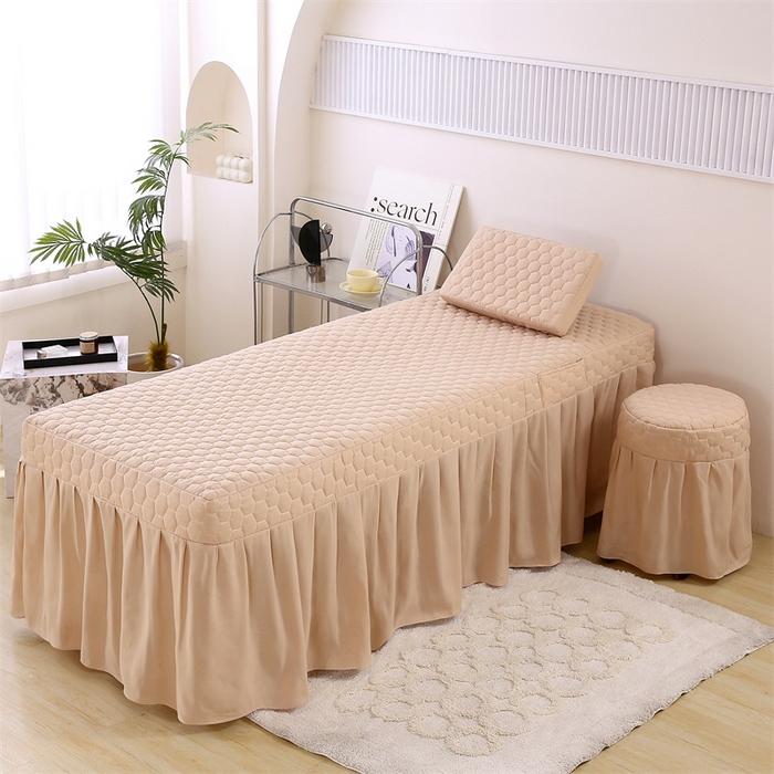 91家纺网 家纺一手货源 找家纺 乐逸家纺 2026新款源头工厂美容床罩套件可定制可以刺绣logo四季款亲肤 小清新栀子海拼驼