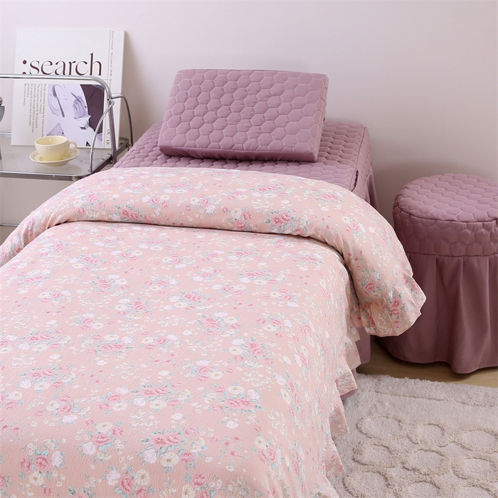 91家纺网 家纺一手货源 找家纺 乐逸家纺 2026新款源头工厂美容床罩套件可定制可以刺绣logo四季款亲肤 小清新豆沙