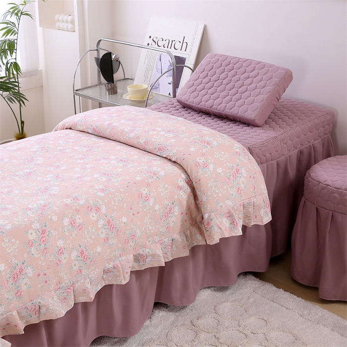 91家纺网 家纺一手货源 找家纺 乐逸家纺 2026新款源头工厂美容床罩套件可定制可以刺绣logo四季款亲肤 小清新豆沙