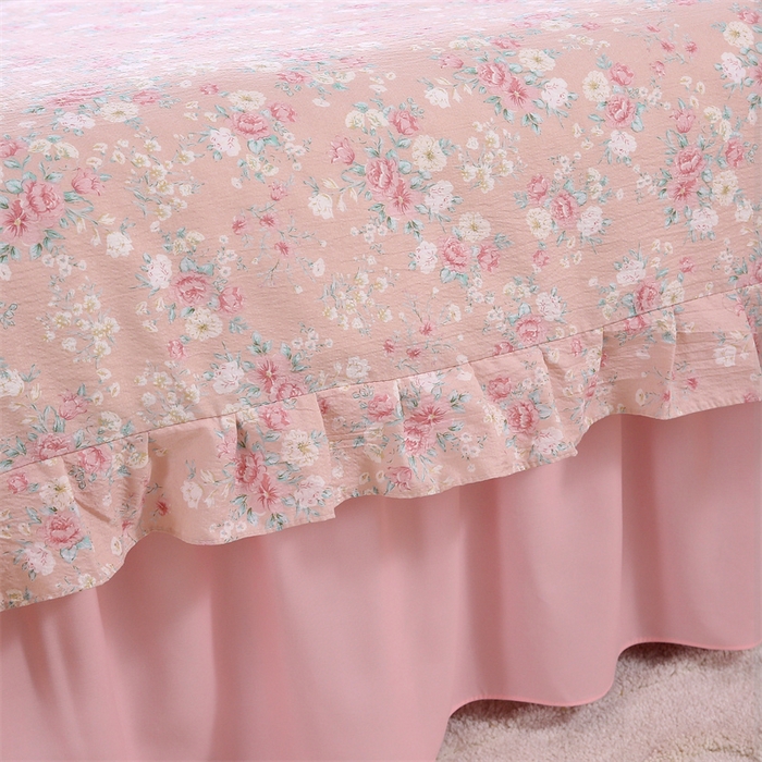 91家纺网 家纺一手货源 找家纺 乐逸家纺 2026新款源头工厂美容床罩套件可定制可以刺绣logo四季款亲肤 小清新粉拼浅玉