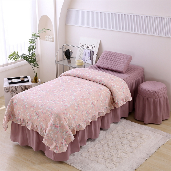 乐逸家纺 2026新款源头工厂美容床罩套件可定制可以刺绣logo四季款亲肤 小清新豆沙