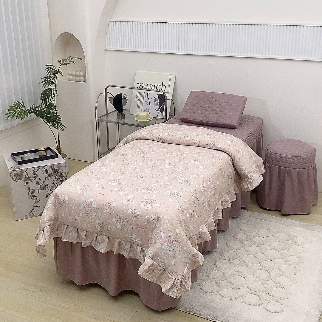 91家纺网 家纺一手货源 找家纺 乐逸家纺 2026新款源头工厂美容床罩套件可定制可以刺绣logo四季款亲肤 小清新豆沙