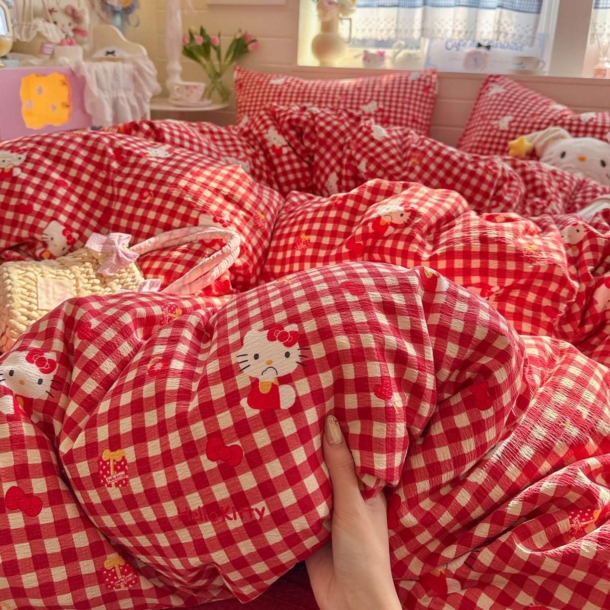 91家纺网 家纺一手货源 找家纺 初念 2026新款云感纱印花四件套 礼物KT