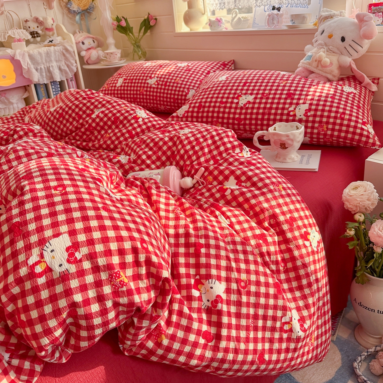 91家纺网 家纺一手货源 找家纺 初念 2026新款云感纱印花四件套 礼物KT