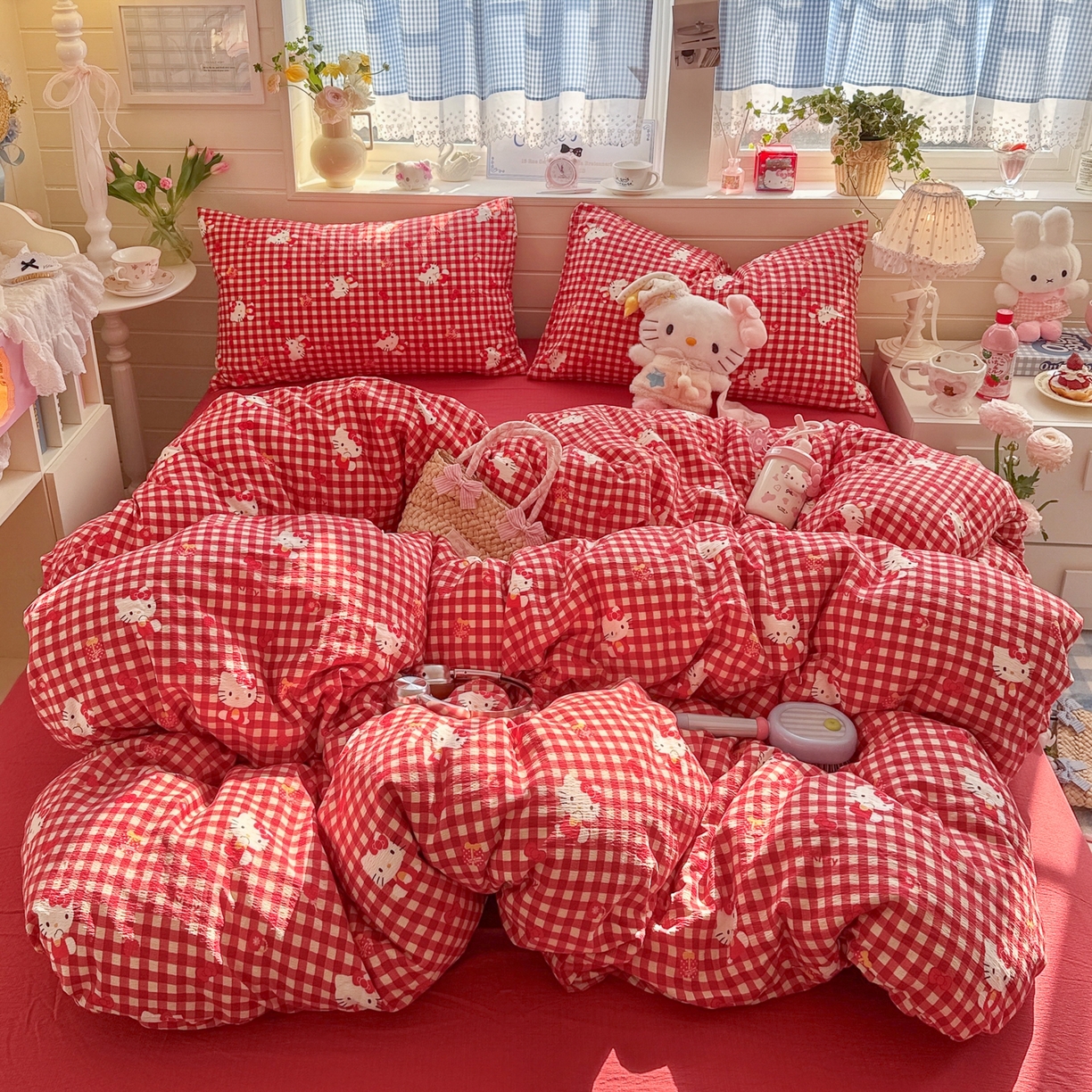 91家纺网 家纺一手货源 找家纺 初念 2026新款云感纱印花四件套 礼物KT