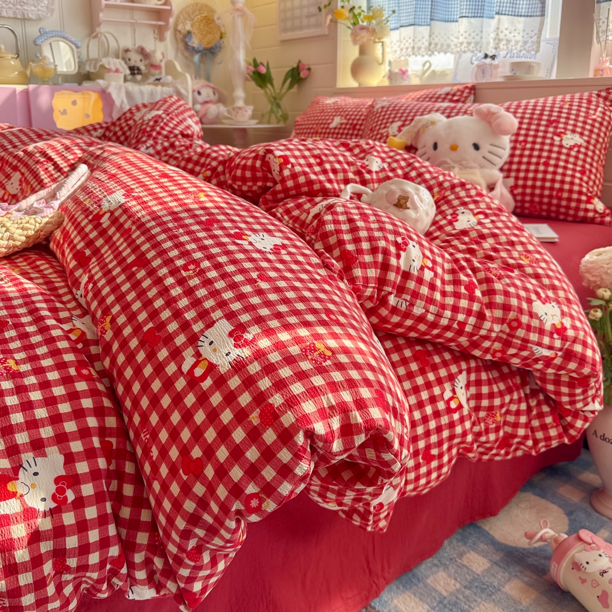 91家纺网 家纺一手货源 找家纺 初念 2026新款云感纱印花四件套 礼物KT