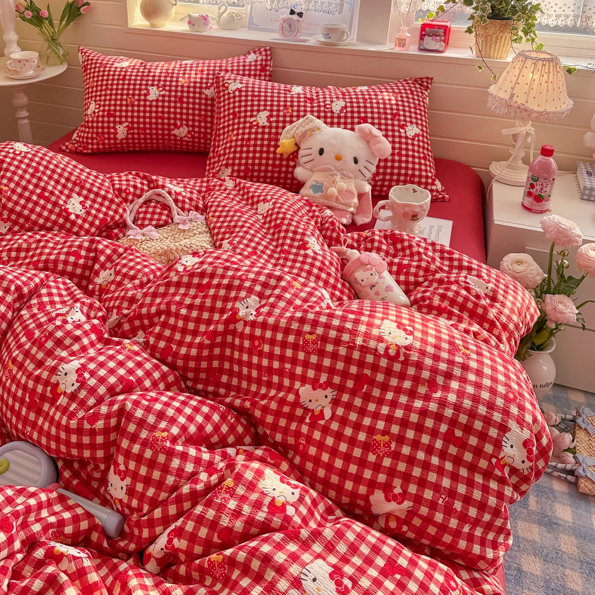 91家纺网 家纺一手货源 找家纺 初念 2026新款云感纱印花四件套 礼物KT