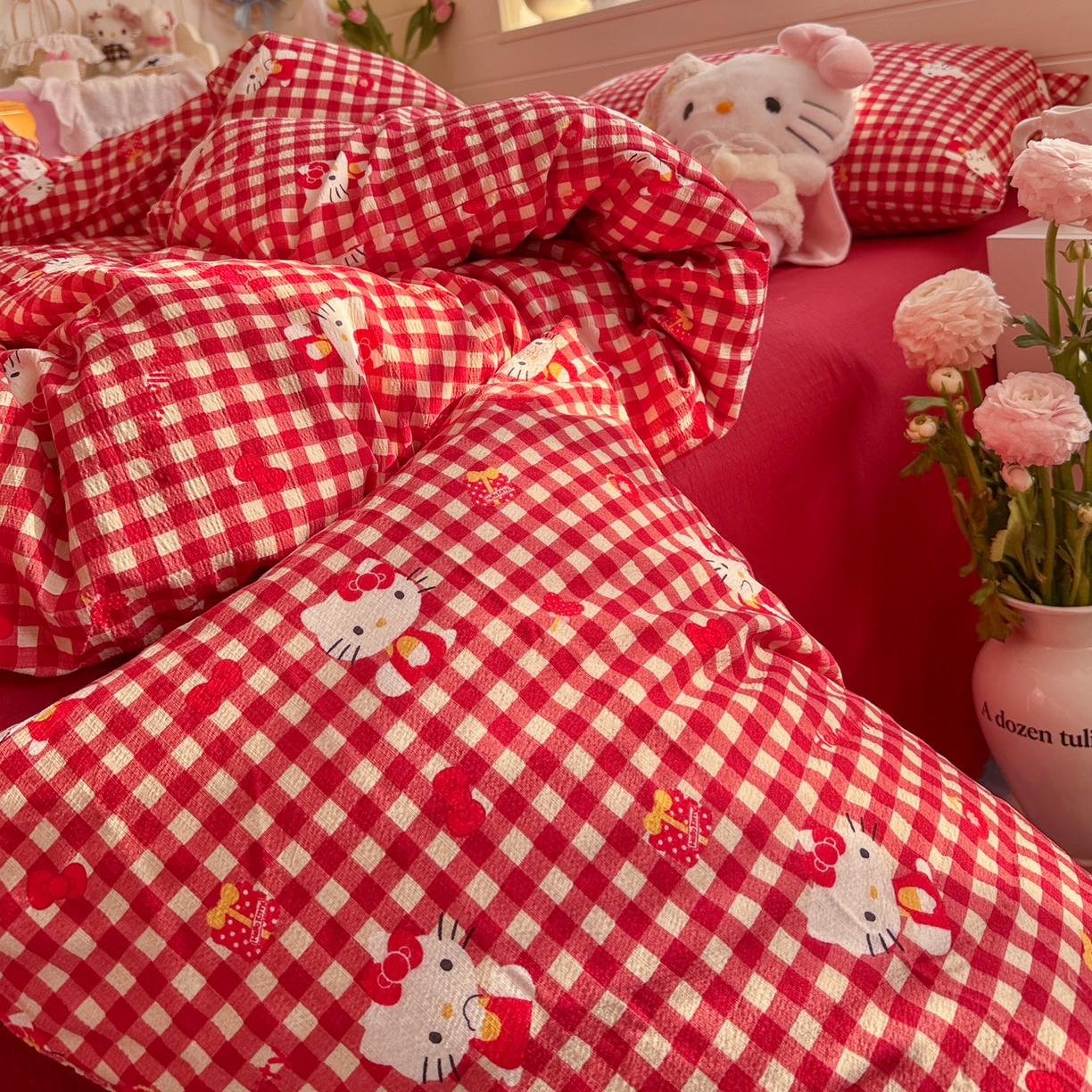 91家纺网 家纺一手货源 找家纺 初念 2026新款云感纱印花四件套 礼物KT